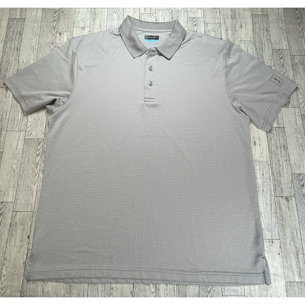 Mens PGA Tour Golf  PoloShirt Gray Tan‎ White Size XL Short Sleeve Lightweight